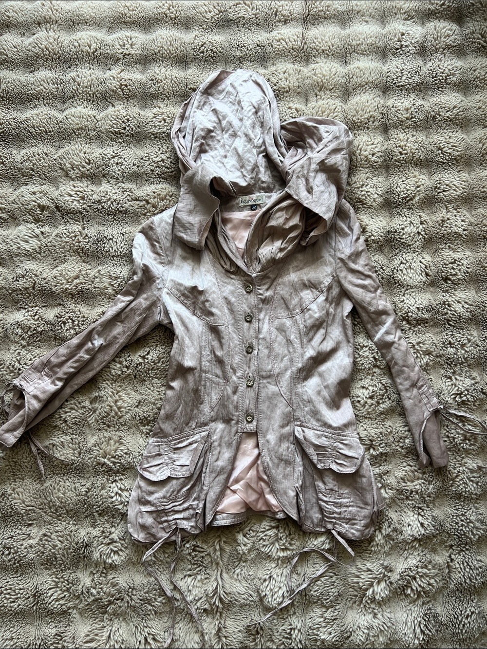 Women's Light Blush Hooded Utility Jacket with Front Pockets